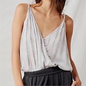 Free People Intimately Siren Bodysuit Silver Gray White Animal Leopard Print